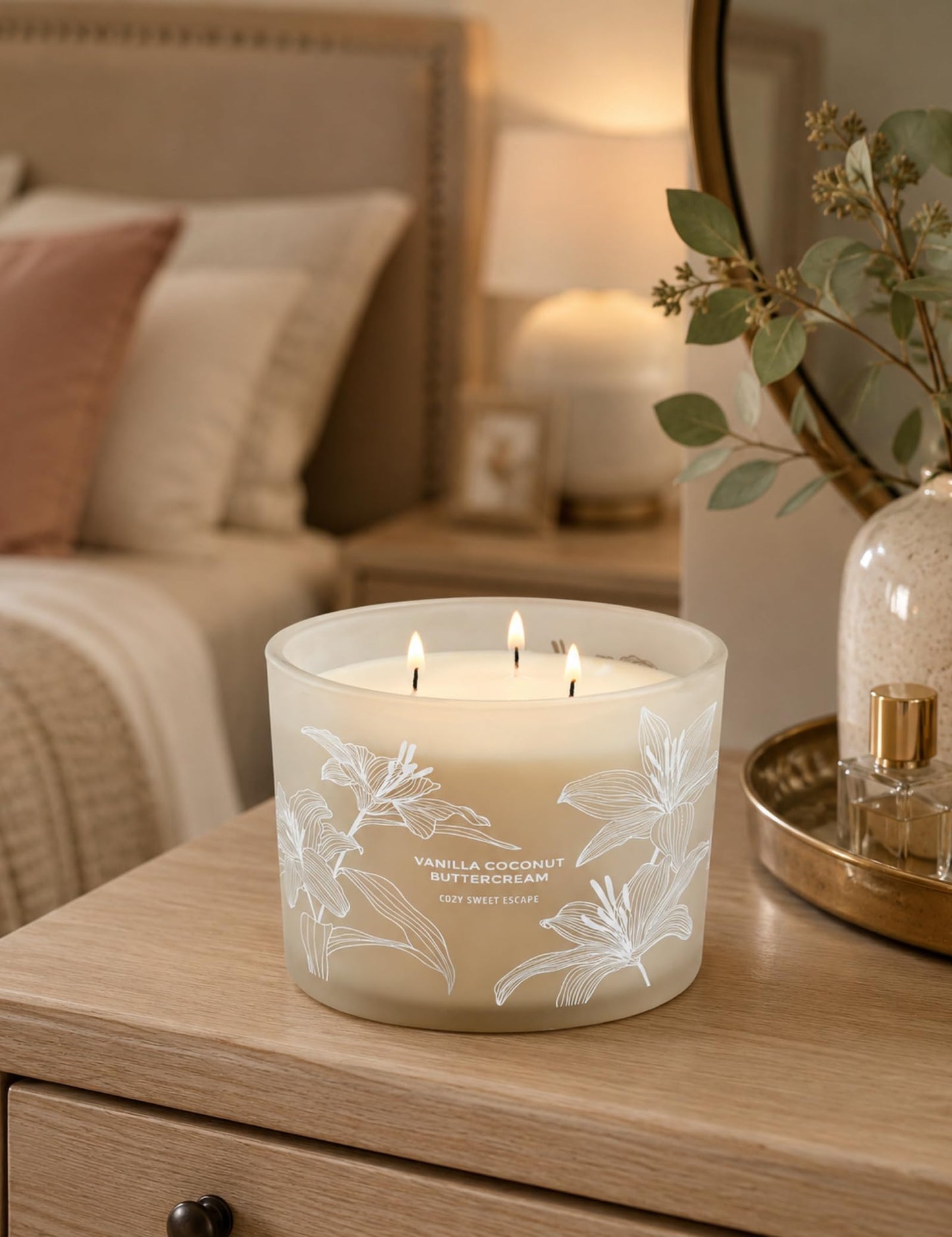 Vanilla Coconut Buttercream Candle | Large 3 Wick Scented Soy Candle for Home | 14.5oz Vanilla Coconut Aromatherapy Candle | Vanilla Cupcake Candle | Long Lasting Clean Burn | Gift for Women & Men
