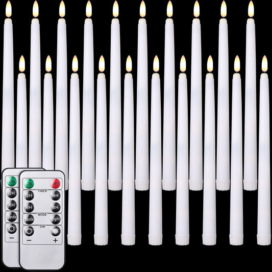 Tuanse 20 Pcs Flickering Flameless Taper Candles Bulk LED Battery Operated Realistic Flame Effect with Remote & Timer Safe No Fire Wax Drip Candles for Wedding Church Home Decor (10.83",White)
