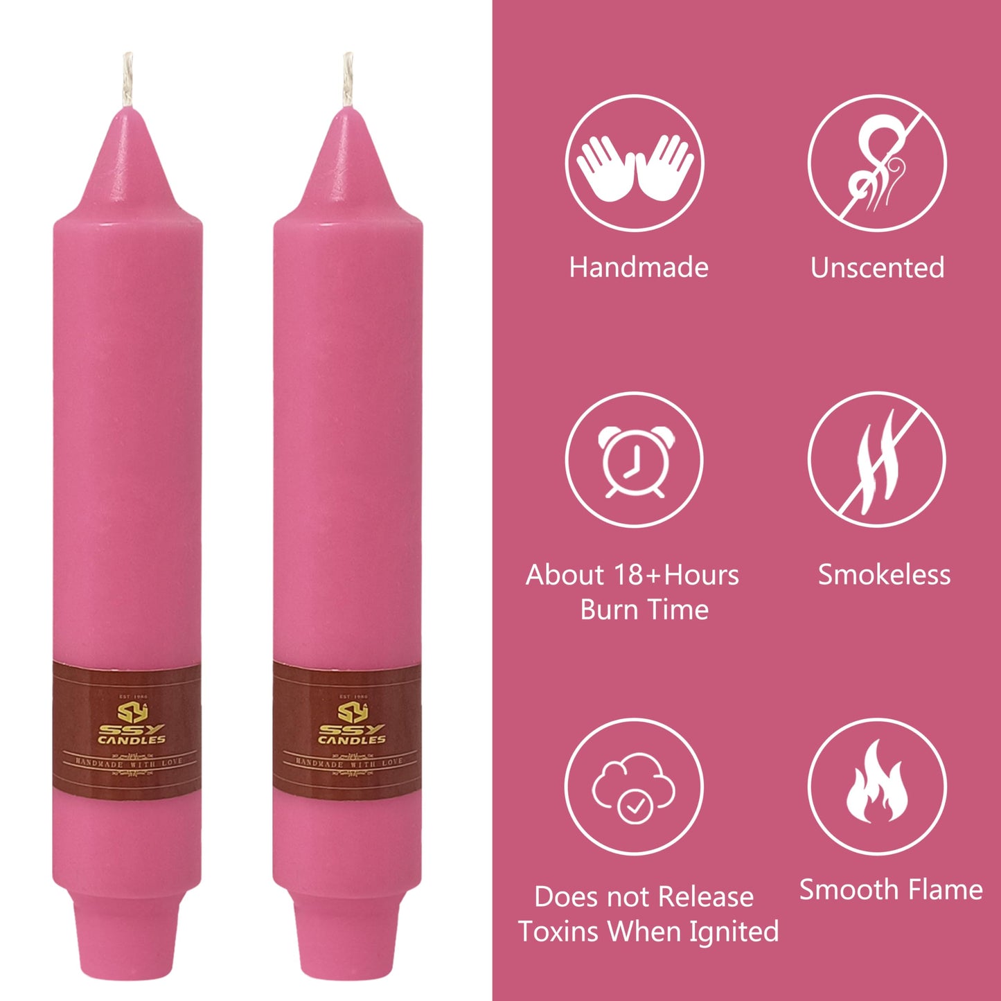 Short Taper Candles Set of 4 – 7 Inch Unscented Tapered Candles,Hot Pink Smokeless Candle Sticks Handmade Taper Candles for Wedding Home Decor Dinner