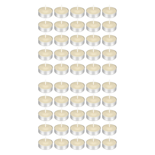 Mega Candles 50 pcs Unscented Ivory Tea Lights Candles, Pressed Wax Candle 3.5 Hour Burn Time, Home Décor, Wedding Receptions, Occasions, Festivities, Events, Meditations, Spa, Prayers, Vigil