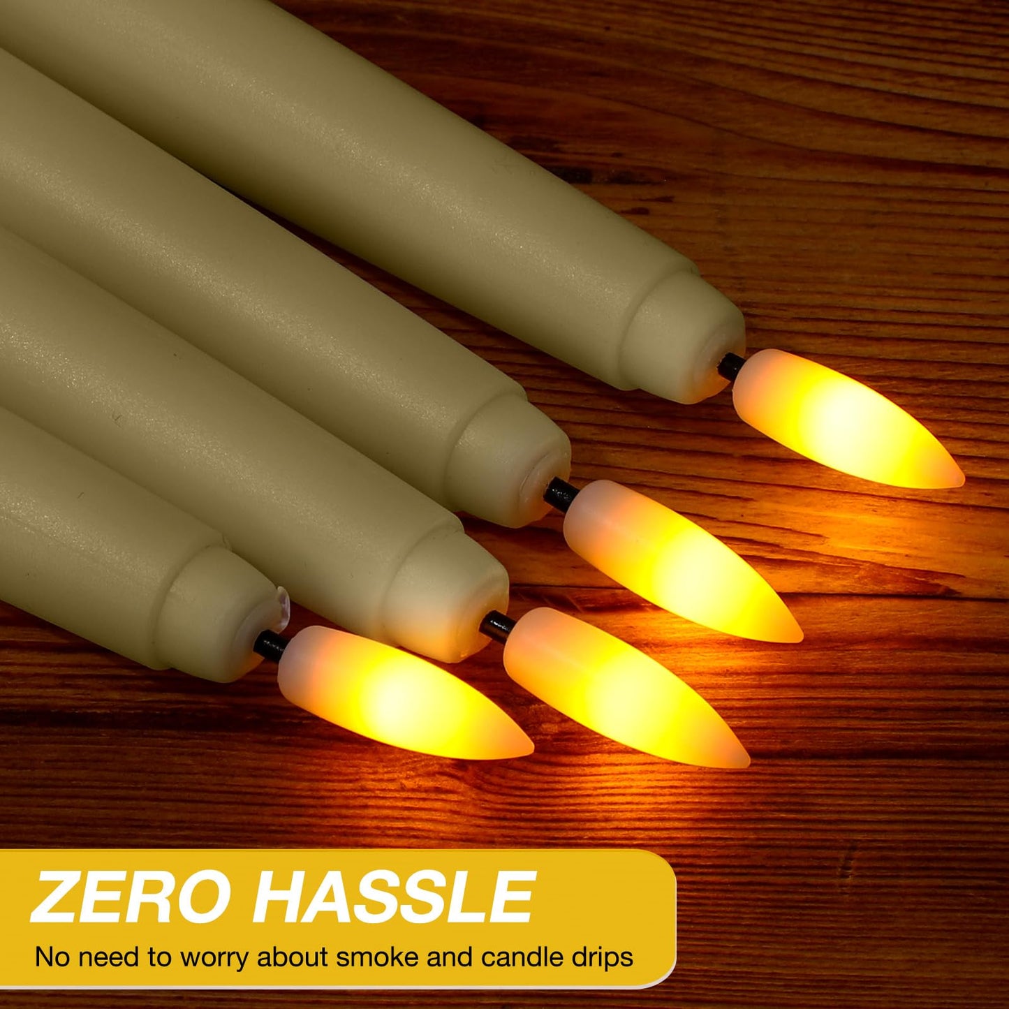 Tuanse 20 Pcs Flickering Flameless Taper Candles Bulk LED Battery Operated Realistic Flame Effect with Remote & Timer Safe No Fire Wax Drip Candles for Wedding Church Home Decor (8.46",Beige)