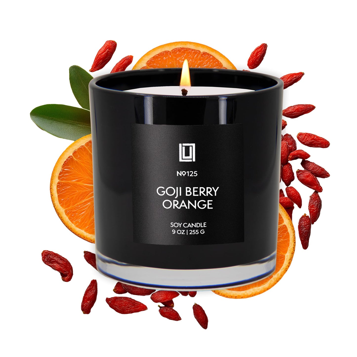 Lulu Candles | Goji Berry & Orange | Bright Citrus & Sweet Berry Scent | Luxury Scented Soy Candle | Strong Scent Throw | Long Lasting | 9 Oz