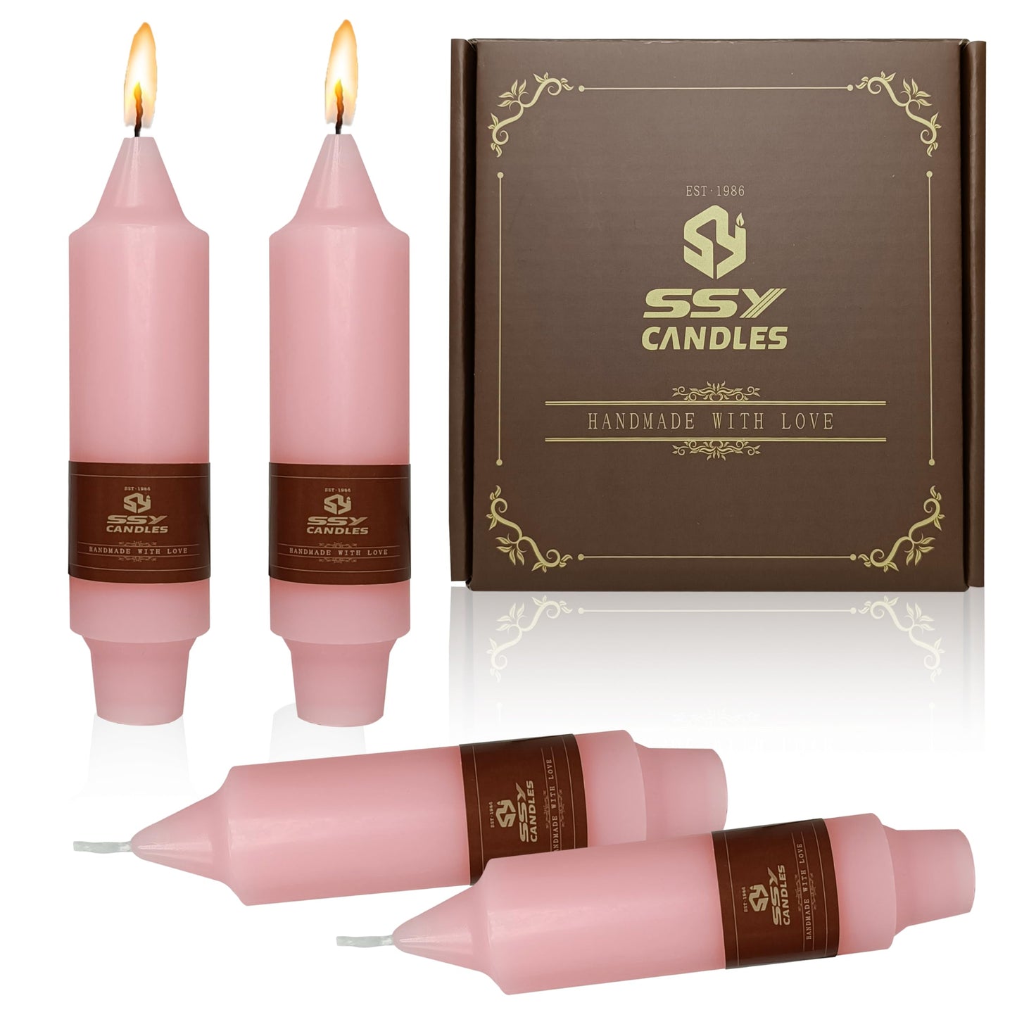 Pink Short Taper Candles Set of 4, 5 Inch Handmade Candle Stick, Unscented Candlesticks, Tapered Candles for Wedding Dinner Table Home Decor Romantic Gift