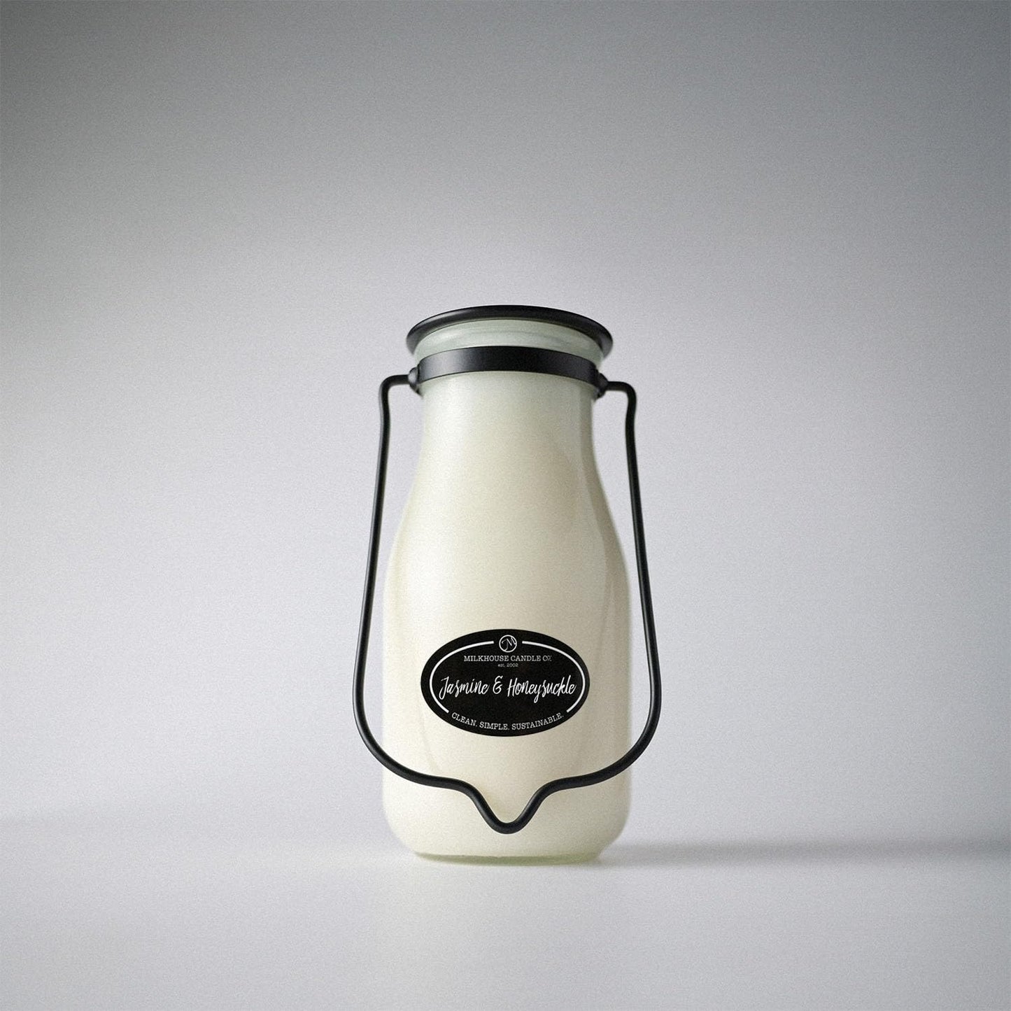 Milkhouse Candle Company Jasmine & Honeysuckle Soy Candle - Honeysuckle | White Jasmine | Citron & Greens Scented - 14 oz Milkbottle with Lid, 90+ Hour Burn Time, Made in the USA