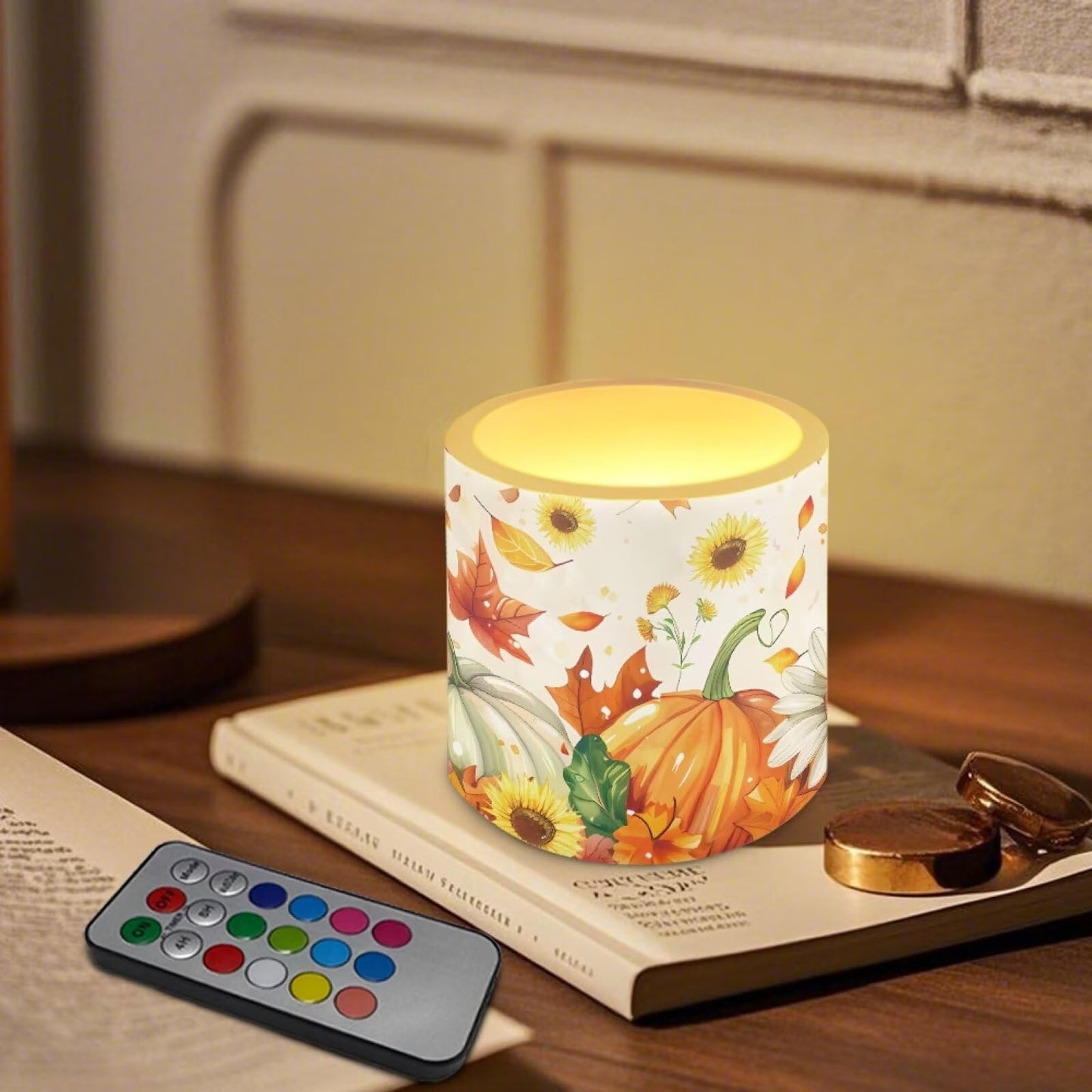 Cozeyat Harvest Pumpkin LED Candles Set of 4 Battery Powered Flameless with Remote Timer Dancing Flame Waterproof for Garden Patio Table Decoration