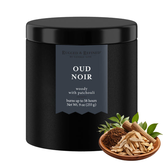 Candle-lite Rugged & Refined Scented Candle for Men, Oud Noir, 9 oz Tin, Poured in The USA, Masculine Fragrance, 1-Wick, 58 Hours of Burn Time, Ideal Gift for Man in Your Life & Father's Day