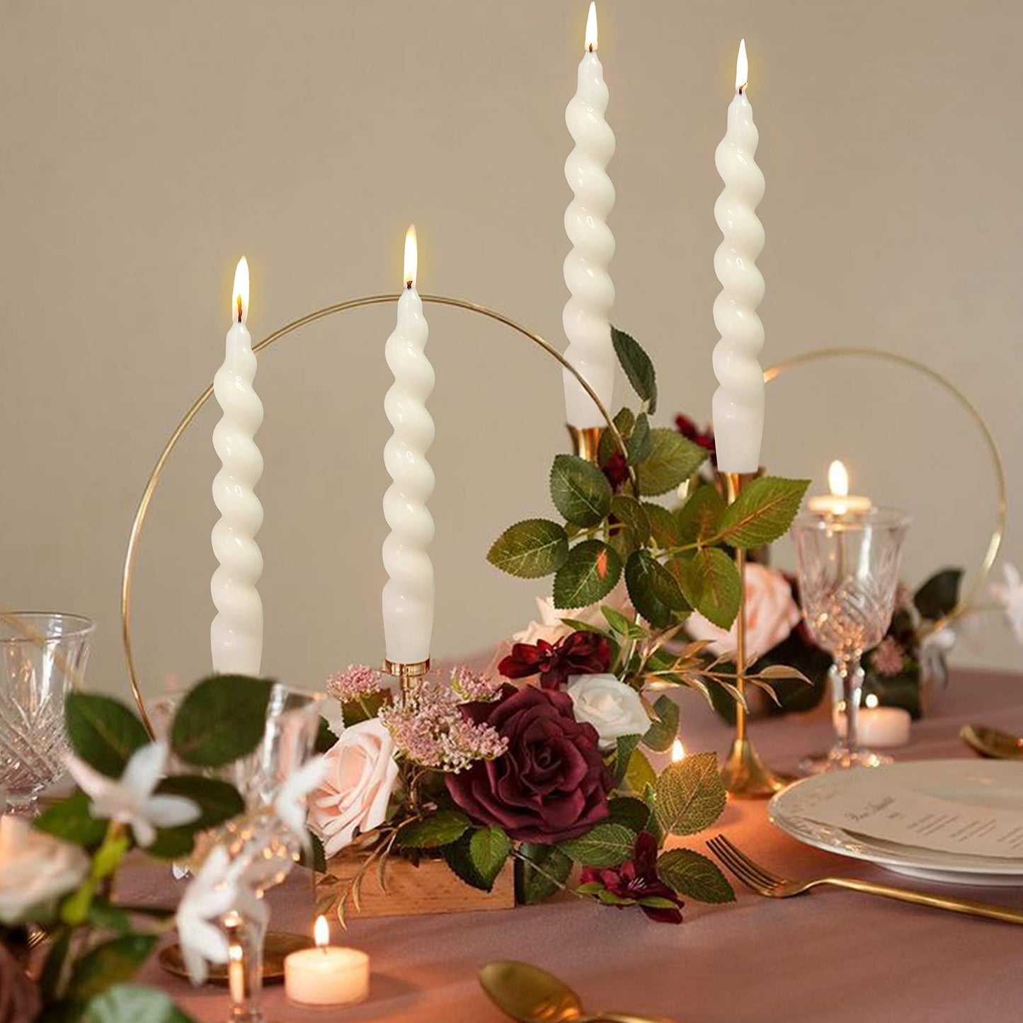 White Spiral Taper Candle Twist Candles Unscented Dinner Christmas Candles Long Lasting Burn Candle Stick Elegant Design for Halloween Home Décor Weddings Party Festive Seasons Holiday
