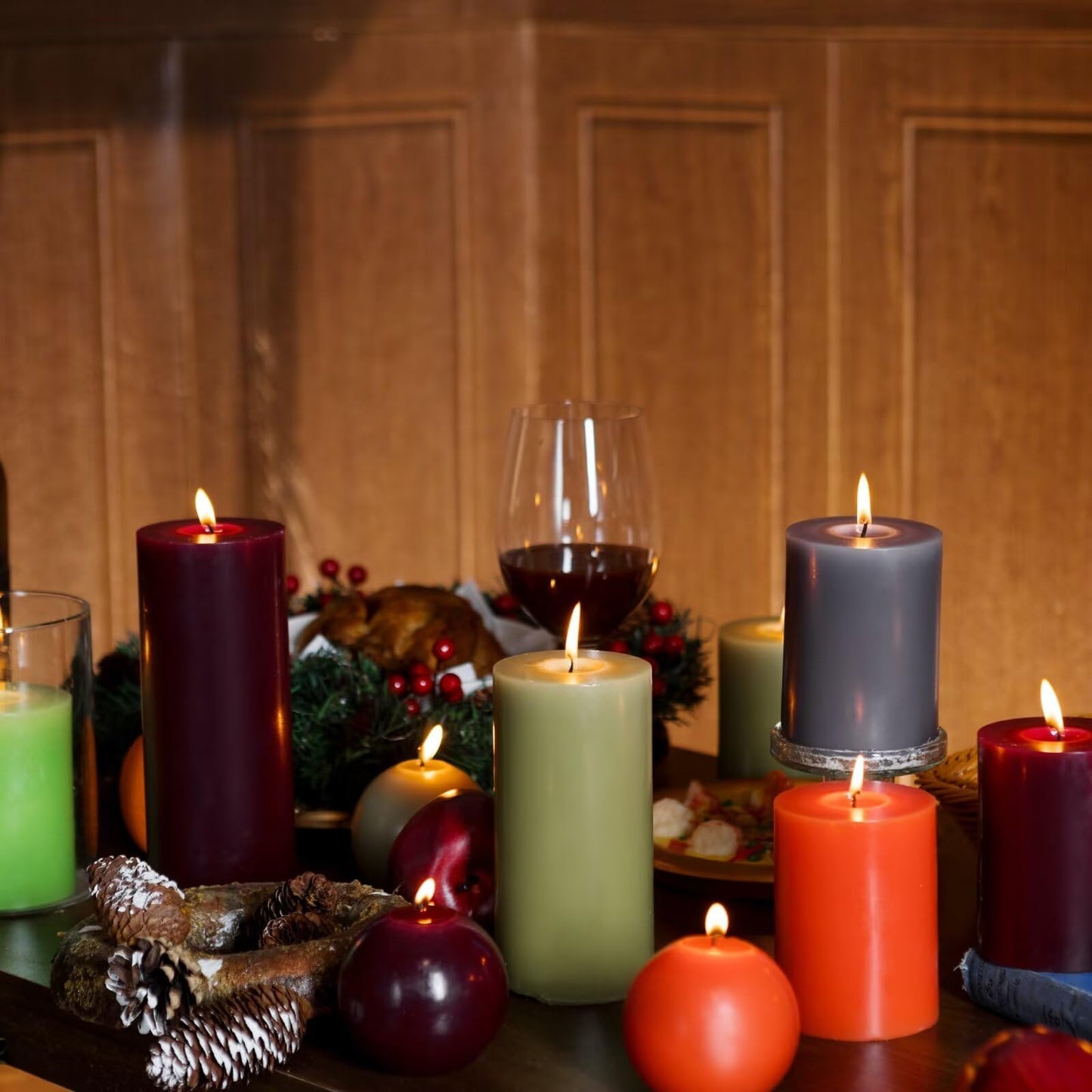 MOZEAL 3" x 8" Hand-Poured Unscented Large Candle, Smokeless Rustic Pillar Candle Set of 2, Slow Burn, No Drip, Approx 150 Hours Burning, Valentine's Day and Home Decorative, Tall Burgundy Candle