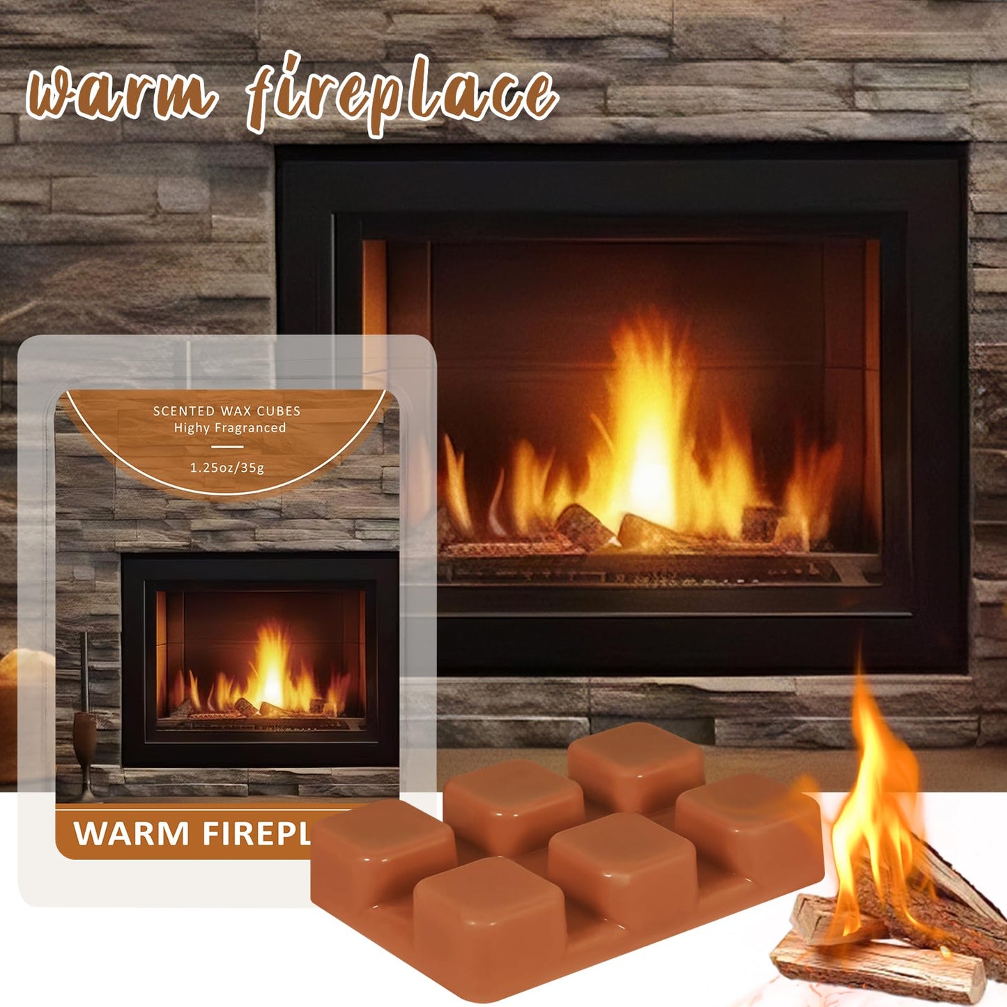 SCENTORINI Wax Melts, Warm Fireplace Scented Wax Melts, Summer Scent, Natural Soy Cubes for Candle Making, Wax Warmer, Home Christmas Decoration, Pack of 4