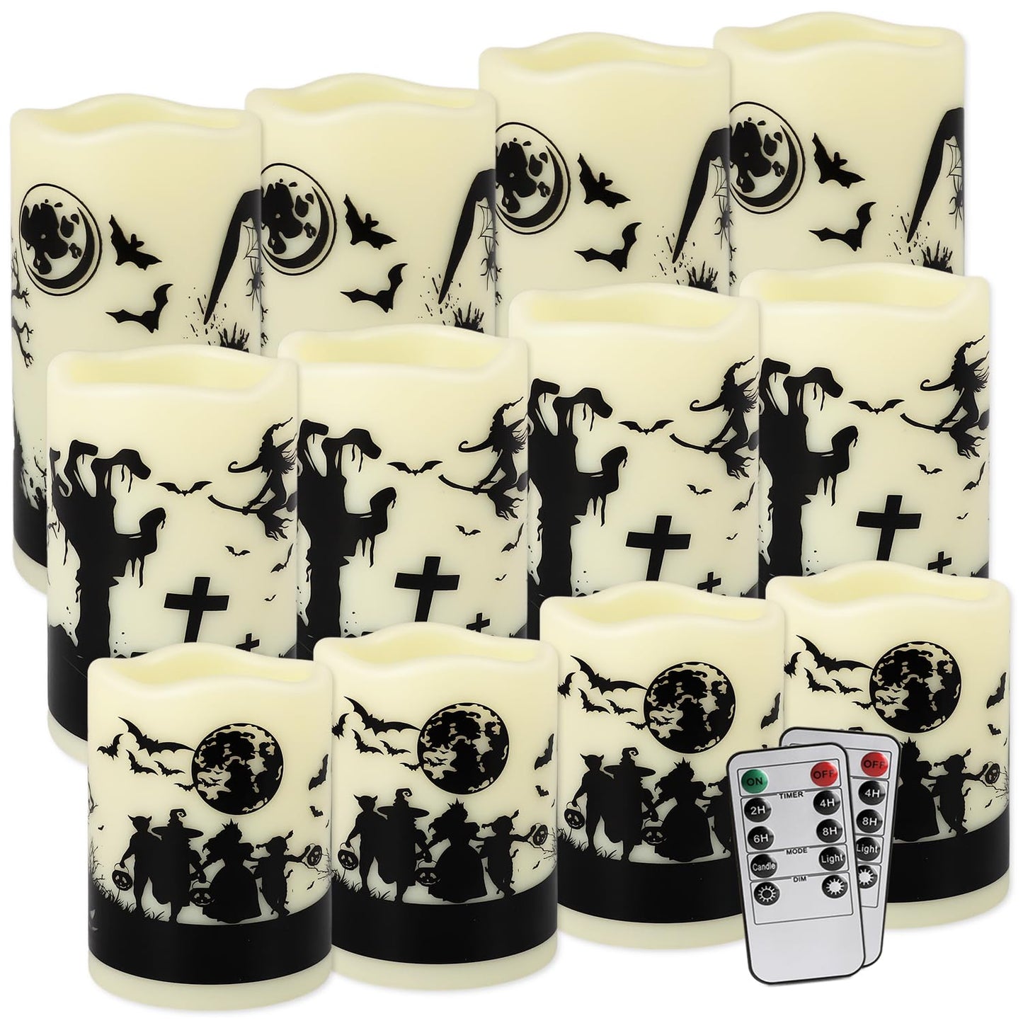 Aamdkcyu 12-Pack Waterproof Flameless LED Candles - Remote Control & Timer, Dimmable Flickering for Halloween Decor Indoor/Outdoor, Haunted House, Party, Graveyard