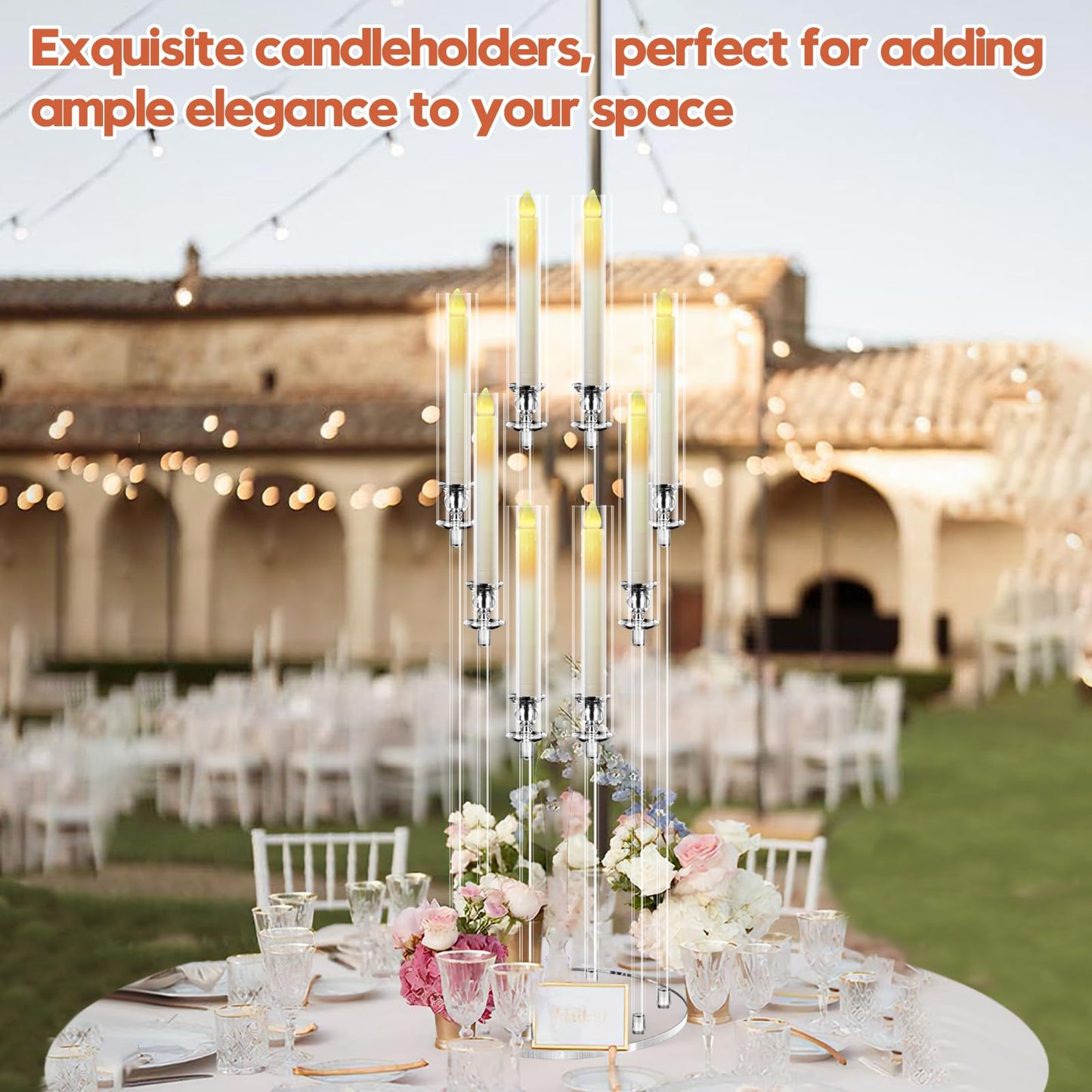 2 Sets 8 Arm Acrylic Candle Holder with Candles, Mjkeomo 38.5'' Tall Candelabra Centerpieces for Tables Clear Candlesticks Holder for Housewarming Gift Fireplace Dinner Halloween Christmas Decor