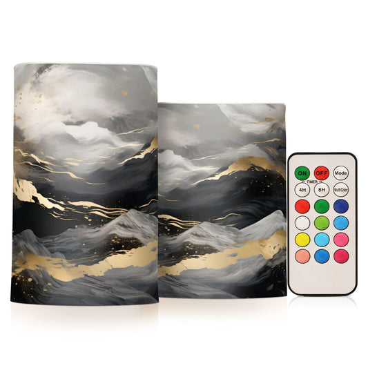 SUABO Black Gold Grey Marble Flameless Candles, Flickering LED Candles Battery Operated Color Changing with Remote Timer for Party Wedding Decoration