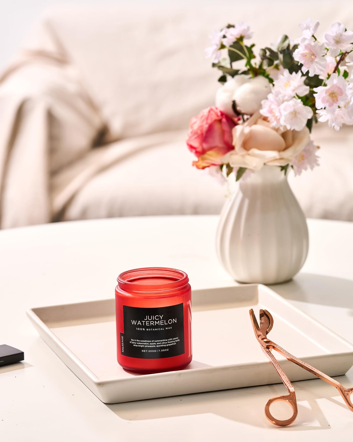 M&SENSE Juicy Watermelon Scented Candles for Home, 7.05oz Natural Soy Wax, 50 Hours Slow Burning, Non Toxic Organic Candles, Fruit Scent Aromatherapy Home Fragrance for Housewarming Gifts