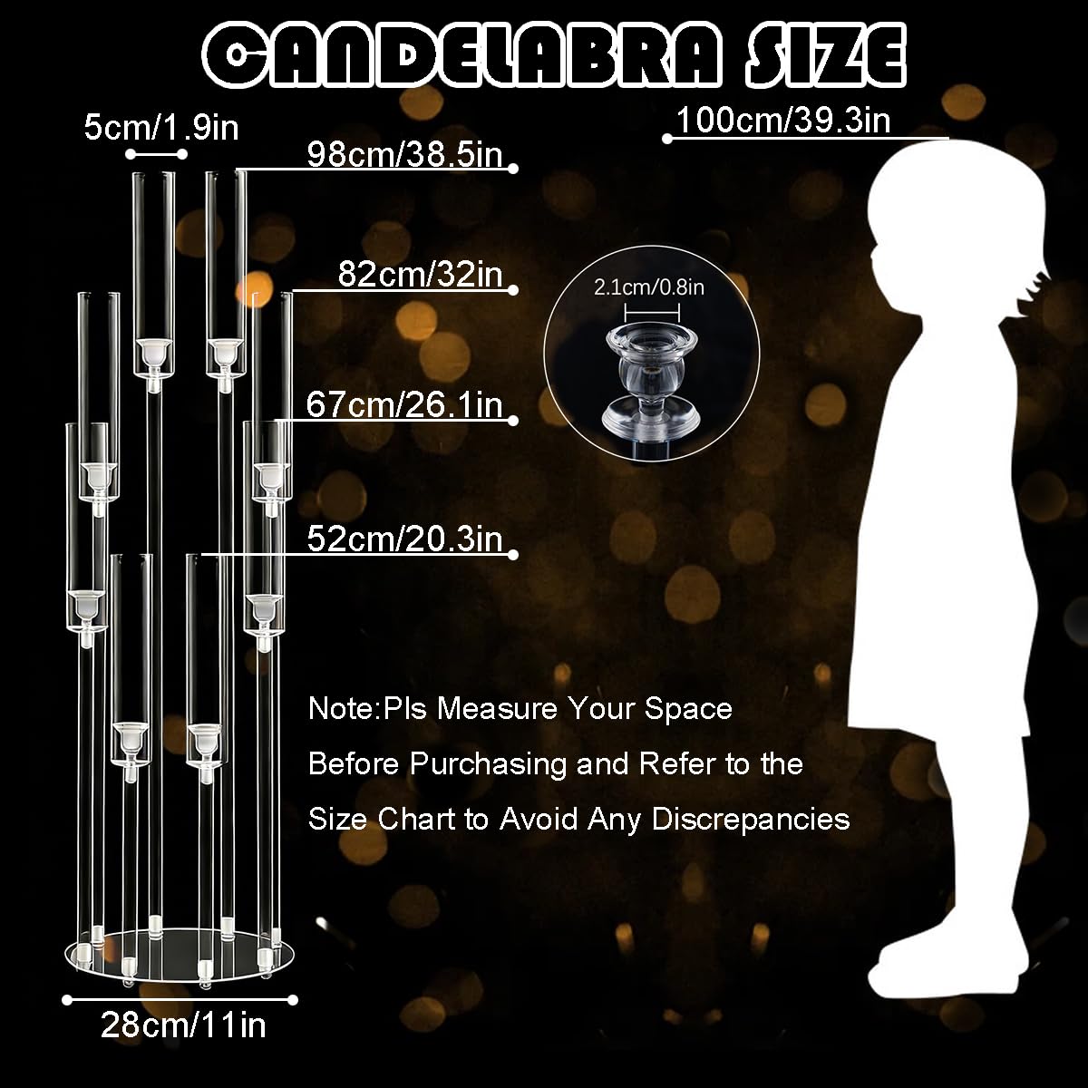 VINCIGANT 8 Arms Clear Candlesticks Holder for Wedding Decorations,Tall Arcylic Candelabra Candle Holder with Shade for Valentines Day Events Party Table Centerpiece,Fit LED Candles
