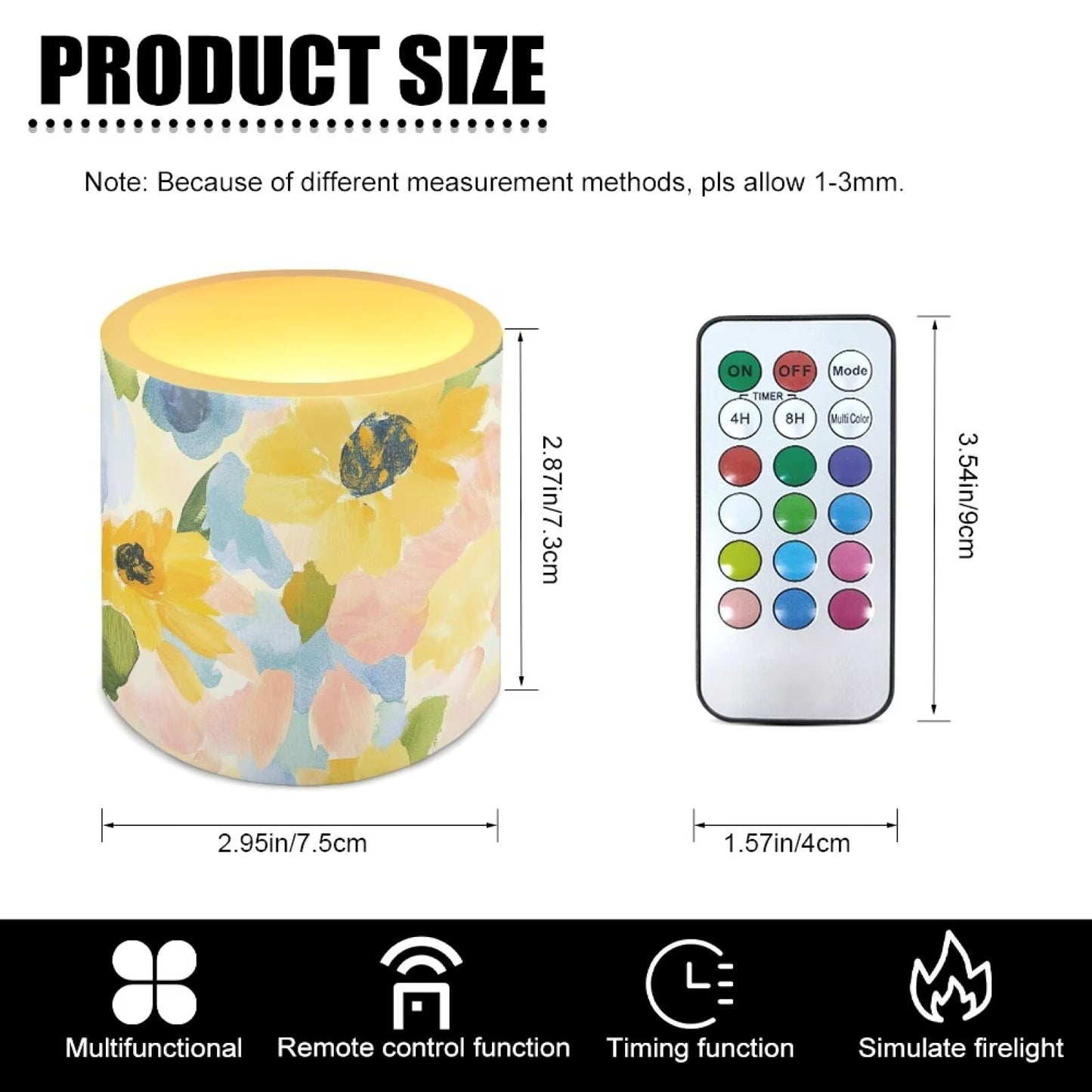 Cozeyat Sunflower Flameless Candles 4 Pack Battery Operated LED with Remote Control Timer Waterproof Pillar Candles for Indoor Outdoor Table Patio