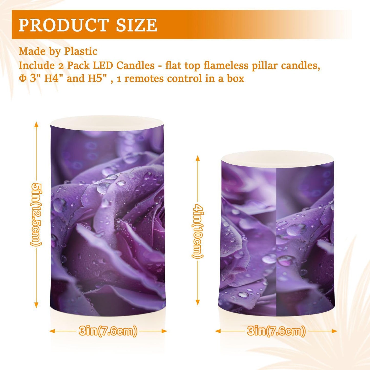 ALAZA Purple Rose Flameless Candles, LED Pillar Candles with Remote Timer, Battery Operated Candles Set of 2