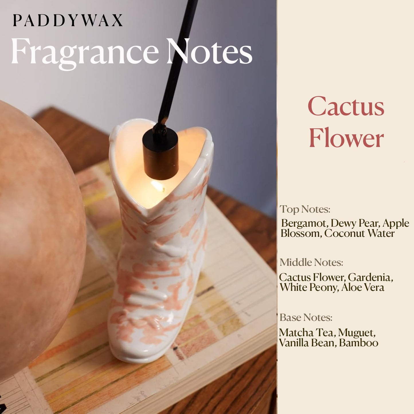 Paddywax Nashville Cowboy Boot Candle Collection Scented Soy Wax in Ceramic Vessel, Home Décor Candle for Living Room, Bedroom & Office, Western Inspired, 6 oz, Cactus Flower