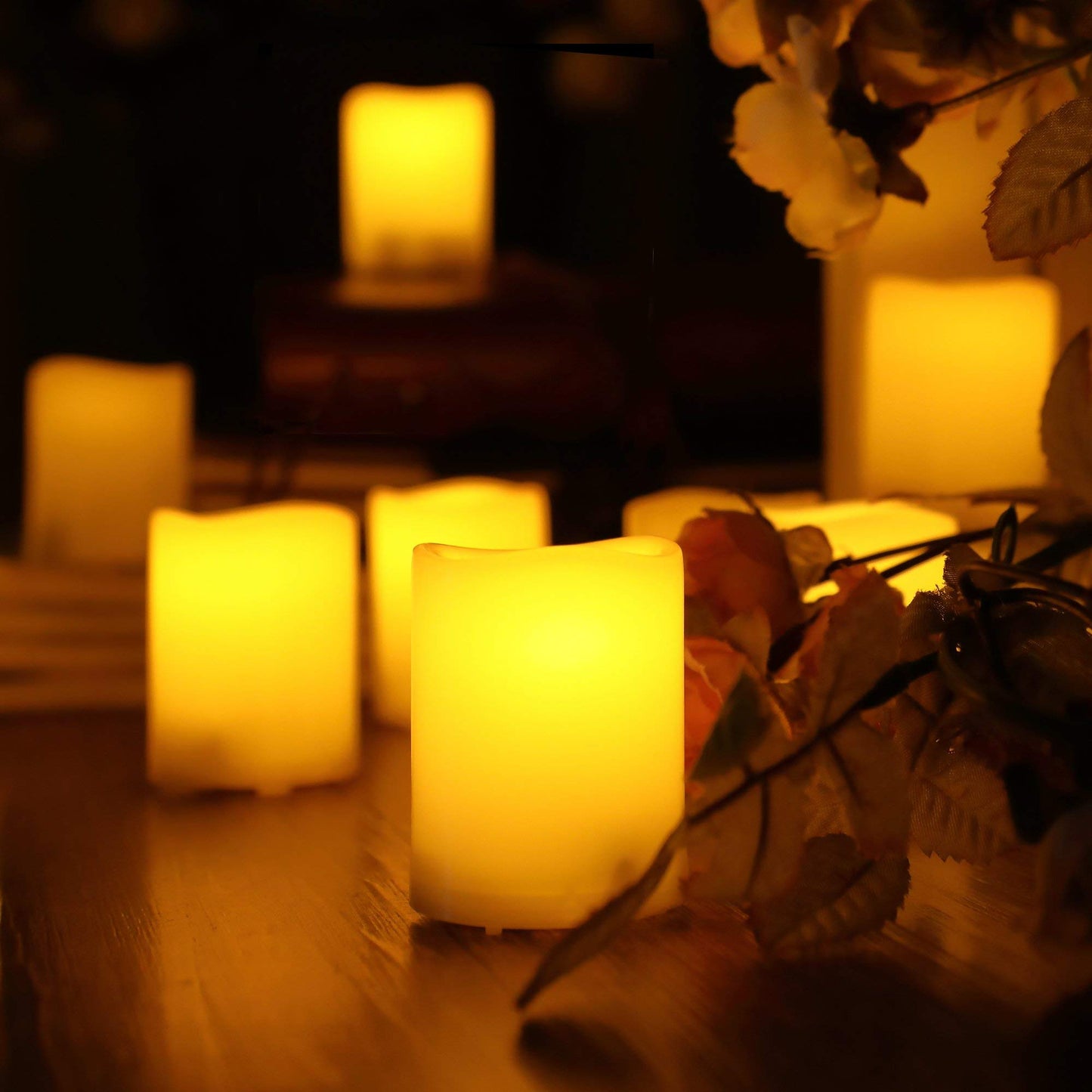 CANDLE CHOICE Battery Operated Flameless Votive Candles with Remote and Timer Realistic Flickering Electric Tea Lights Halloween Christmas Wedding Party Decorations Centerpieces 6 PCS Batteries Incl.