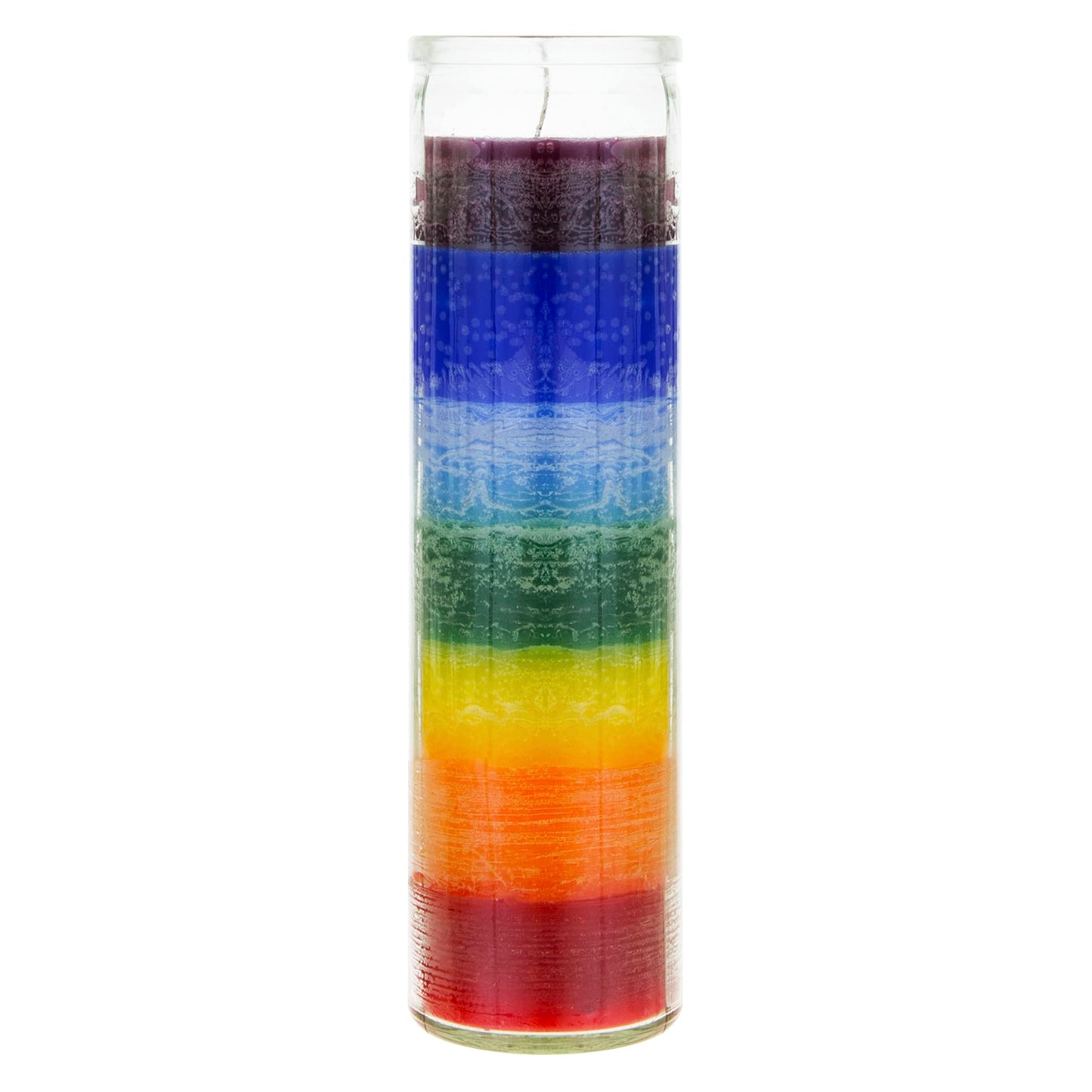 Mega Candles 6 pcs Unscented Multi Color Chakra Glass Devotional Prayer Candles, Hand Poured Premium Wax Candle 2 Inch x 8 Inch, Promotes Positive Energy, Aids Meditation, Relaxation, Spiritual