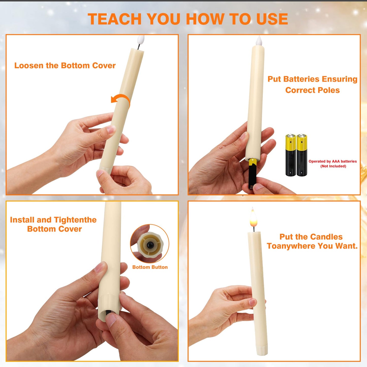 LED Flameless Taper Candles With Remote-Timer Battery Operated Flickering 9.6 Inches Ivory Window Candle Lights Realistic Warm Amber Light Best Gift For Xmas Wedding Home Dinner Decor Set of 10
