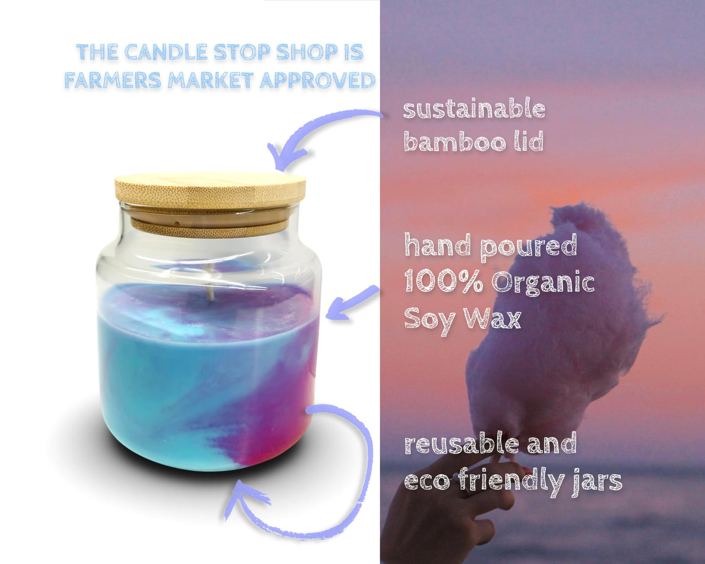 Luxury Cotton Candy Candle | The Candle Stop Shop | 100% Soy | CocoaButter Cashmere Scented | Decorative Scented, Baby Blue, and Pink