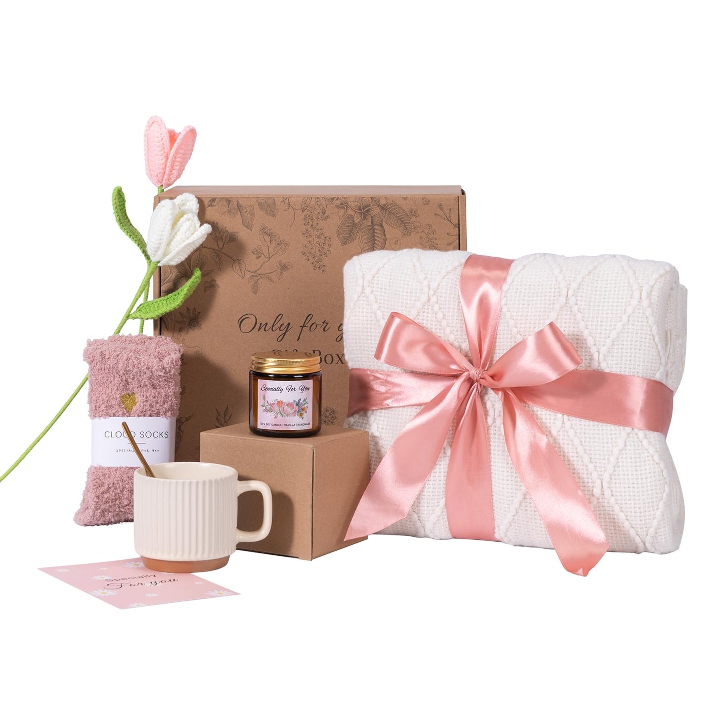 WEERRW Birthday Gifts for Women, Get Well Soon Self Care Package Box Baskets for Women, Hug in a Box with Blanket, Thinking of You Unique Sympathy Gifts for Mom Sister and Girlfriend, Pink