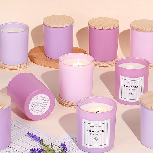 12Pcs Assorted Purple Candle Jars for Making Candles, 10oz Empty Candle Jars with Bamboo Lids and Labels, Glass Jars for Candle Making Supplies, Candle Containers for DIY Gifts