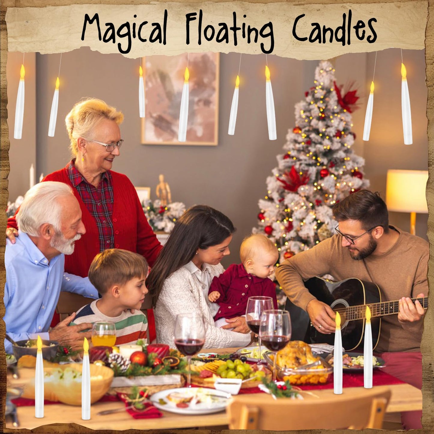 Floating Candles with Wand, 12 Pcs Magic Hanging Candles Halloween LED Taper Candles Battery Operated Floating Flameless Candles Floating Candles Hanging for Halloween Decorations