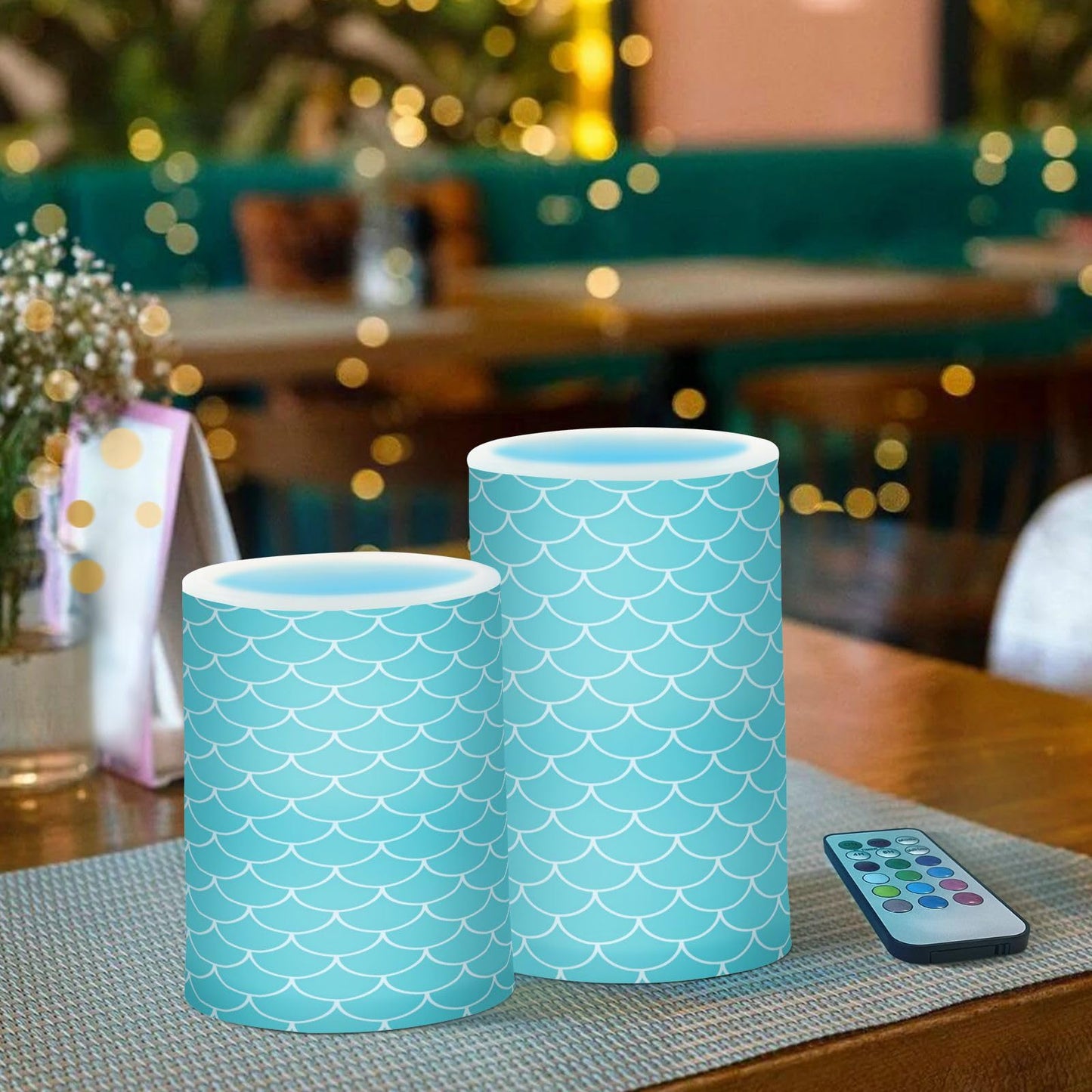 Eionryn Mermaid Scale Flameless Candles Dragon Fish Skin Texture Battery Operated LED Candles with Remote Timer Electric Candles for Party Home Decor 2pcs