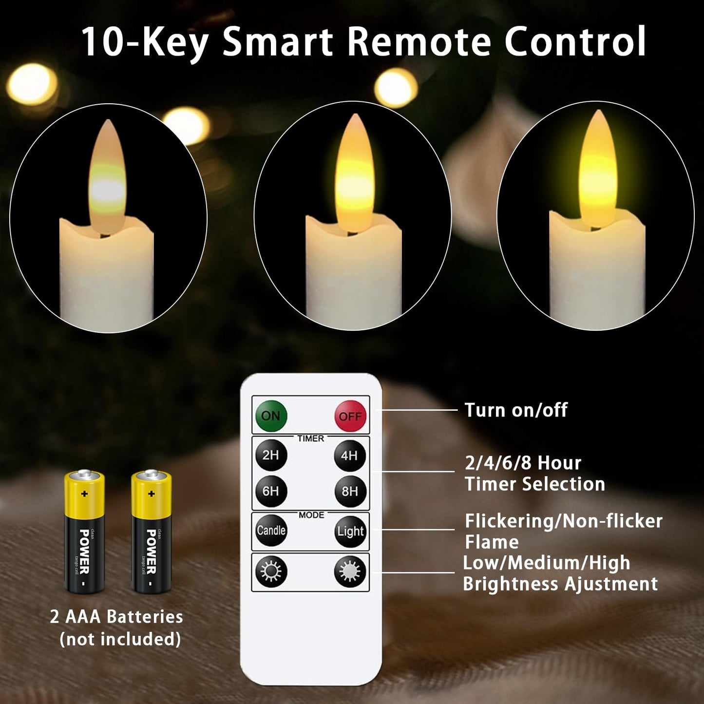 Upgraded Real Wax LED Flameless Taper Candles with Remote, KSWING 6 PCS White Candlesticks Battery Operated 3D Flickering - 9.6" Long Realistic Fake Candle Sticks for Home/Wedding/Fireplace Xmas Decor
