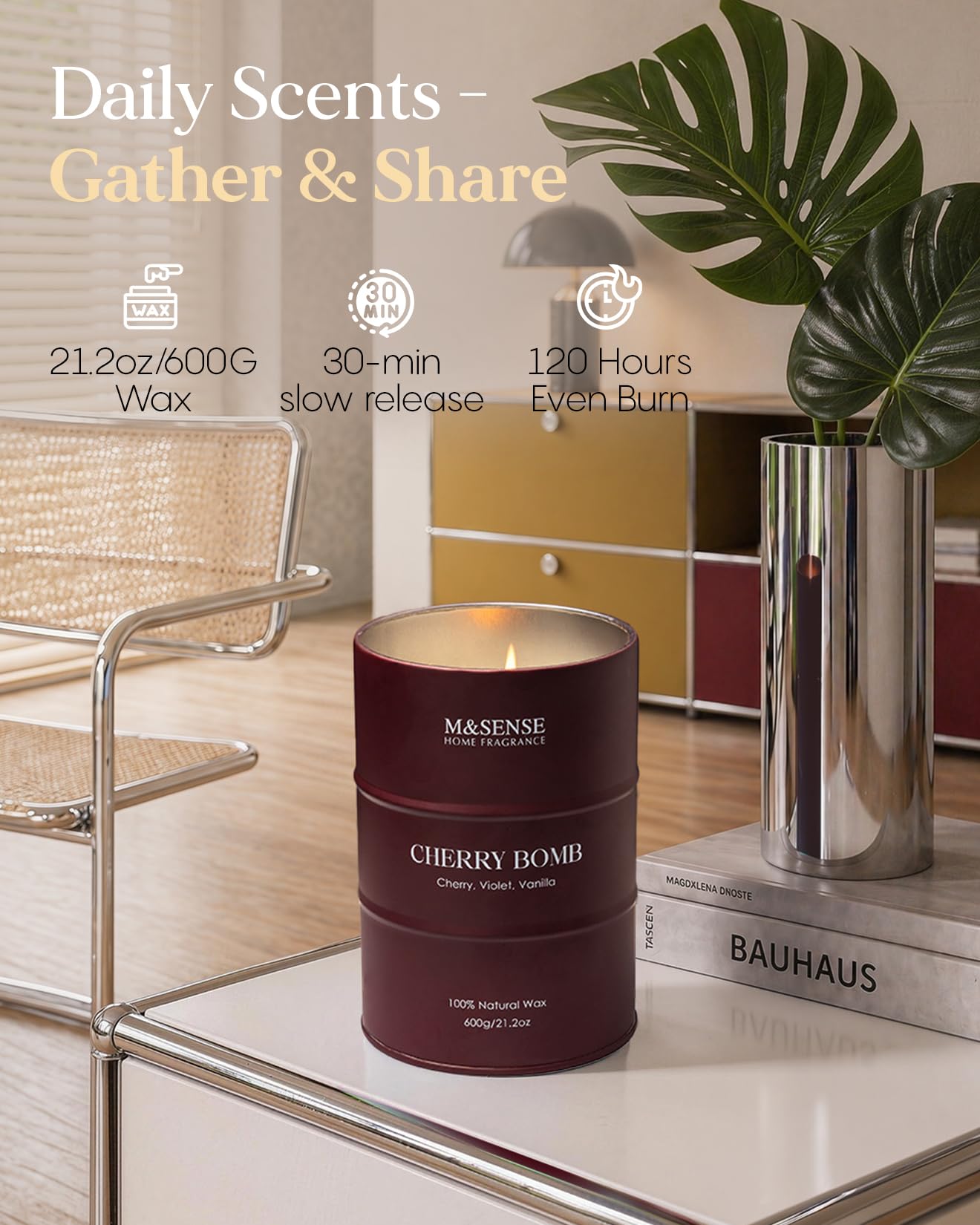 M&SENSE Cherry Bomb Scented Candles, Large Sweet Candle for Home Scented, Natural Soy Wax Candle, Candles Gifts for Women, 21.2 oz 120 Hours Burn