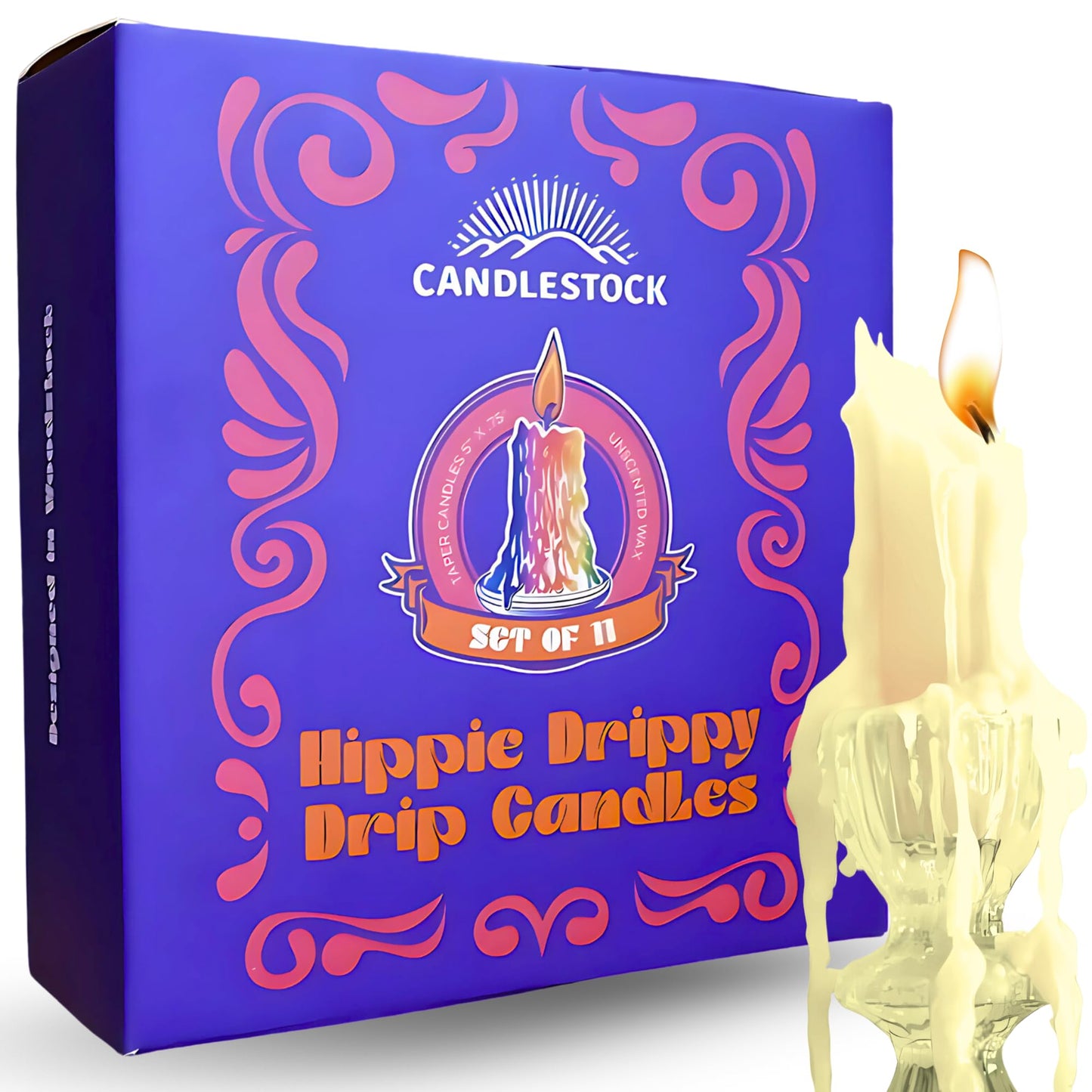 Candlestock Hippie Drippy Drip Candles - Pack of 11 Dripping Taper Candles - Wine Bottle Melting Candles (Ivory)