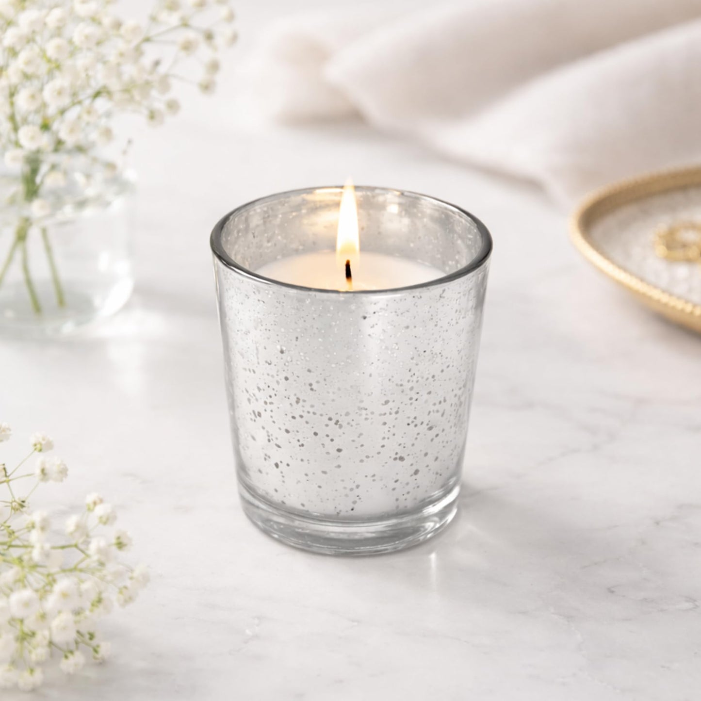 Hosley Set of 24 Silver Mercury Filled Glass Votive Candles. Ideal Gift for Weddings, Bridal Showers, Parties, Home Decor, and Special Events