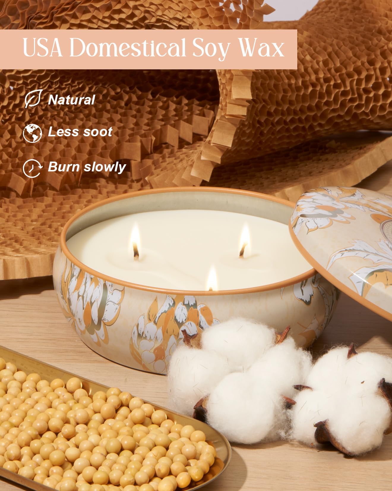 M&SENSE Peach Scented Candles 12oz 40 Hour Long Lasting, 3 Wick Soy Candles for Home Scented, Travel Tin Natural Highly Scented Candle Gift for Women Men