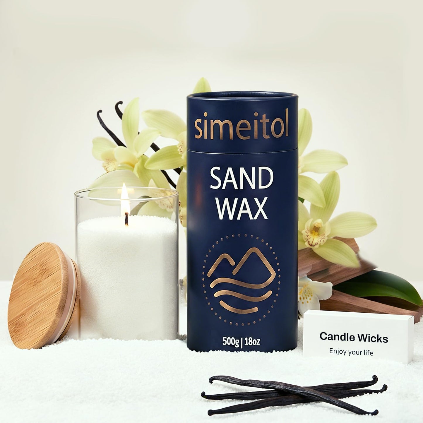 simeitol 18oz Scented Candle Sand Wax, Vanilla Scented Pearled Candles with a Glass Jar, Long Lasting with 120 Hours Refillable Candle Sand with 30 Wicks for Mom/Home Decor/Holiday Gift/Relaxation