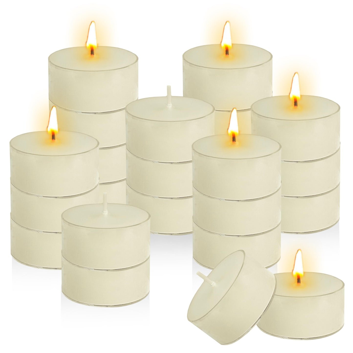 Fig Scented Tea Light Candles 24 Pack Beige Hand Poured Smokeless 4 Hours Clean Burning Small Round Clear Cups Tealight Candles for Romantic Dinners Wedding Centerpieces Cozy Evenings