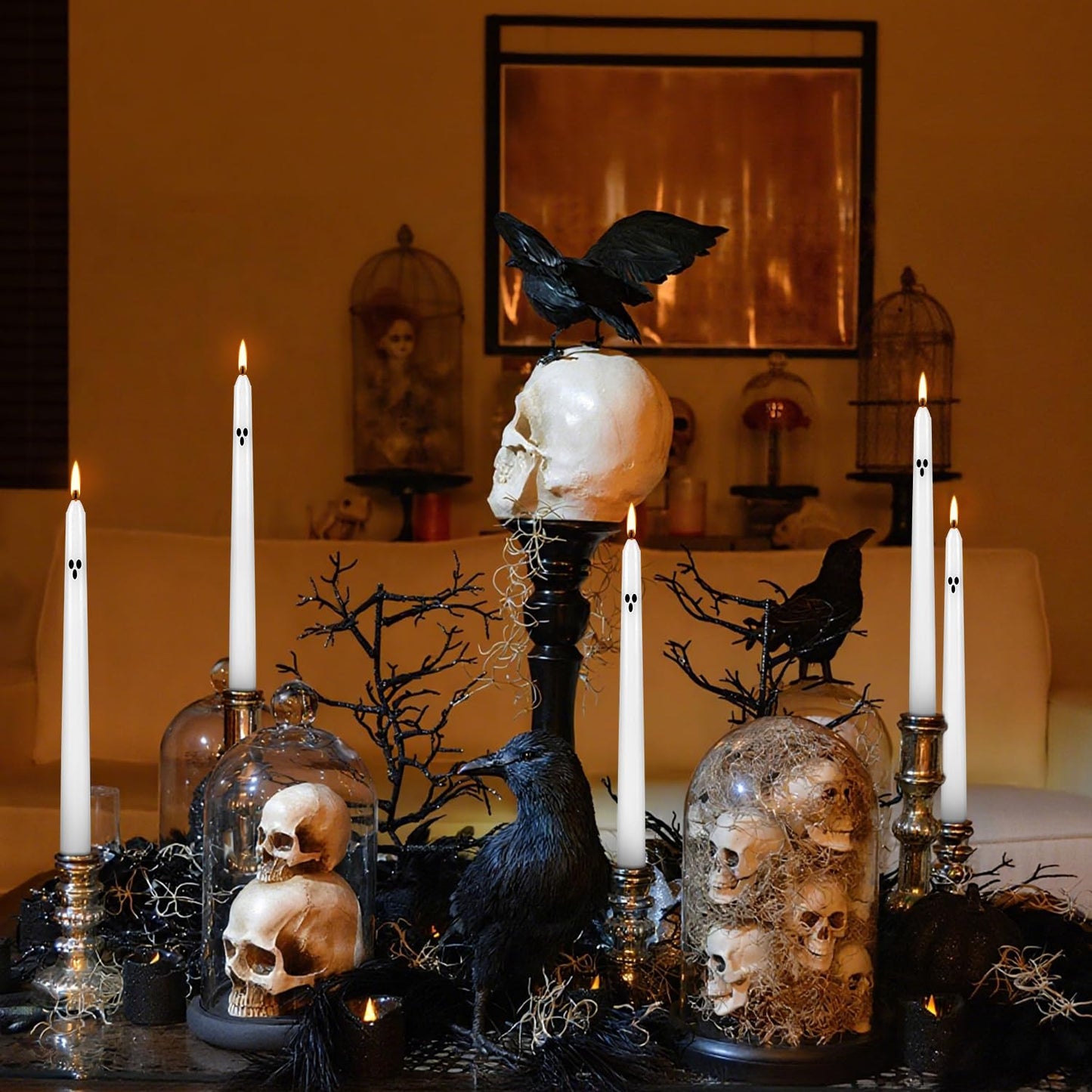 12pack 10inch Ghost Halloween Taper Candles-unscented White Spooky Candles Decorations Halloween Ghost Shaped Decor for Party Favor Home Table