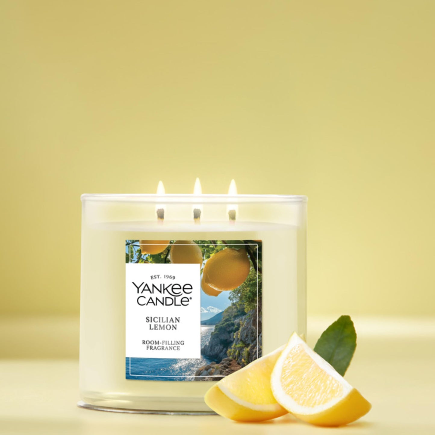 Yankee Candle Sicilian Lemon, Scented Candle, 14.5oz 3-Wick Candle Jar with up to 40 Hours Burn Time