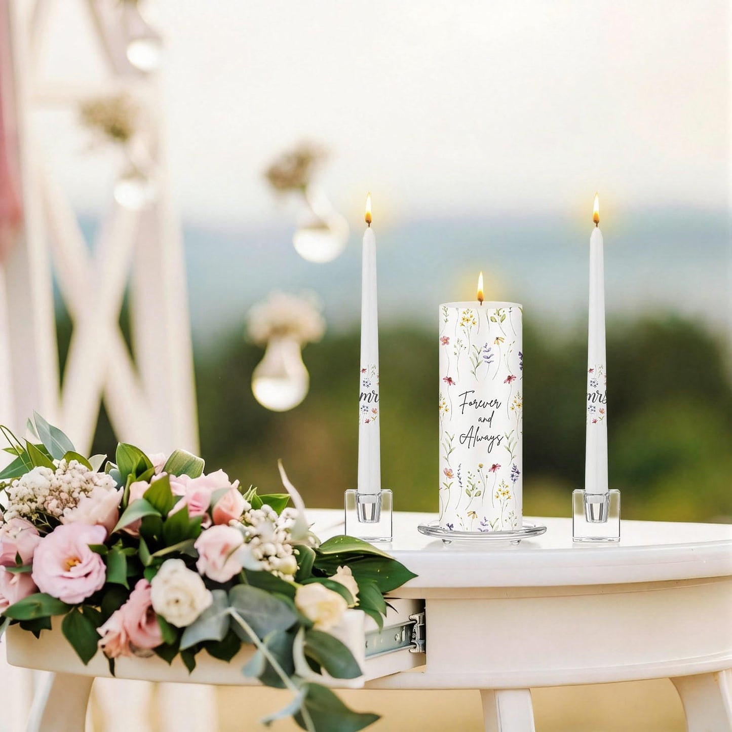 Irenare Unity Candles with Holder for Wedding Ceremony Unity Candle Set Wedding Table Decorations Accessories for Formal Events Church (Wildflower)