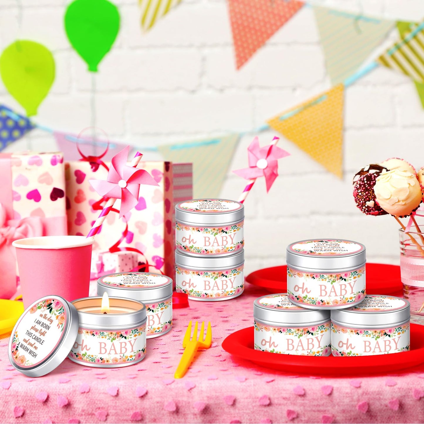 Funtery 12 Pcs Baby Shower Party Favors for Guests Baby Shower Candles Lavender Scented Candle Rustic Tealights Candles Gender Reveal Return Gifts(Floral)