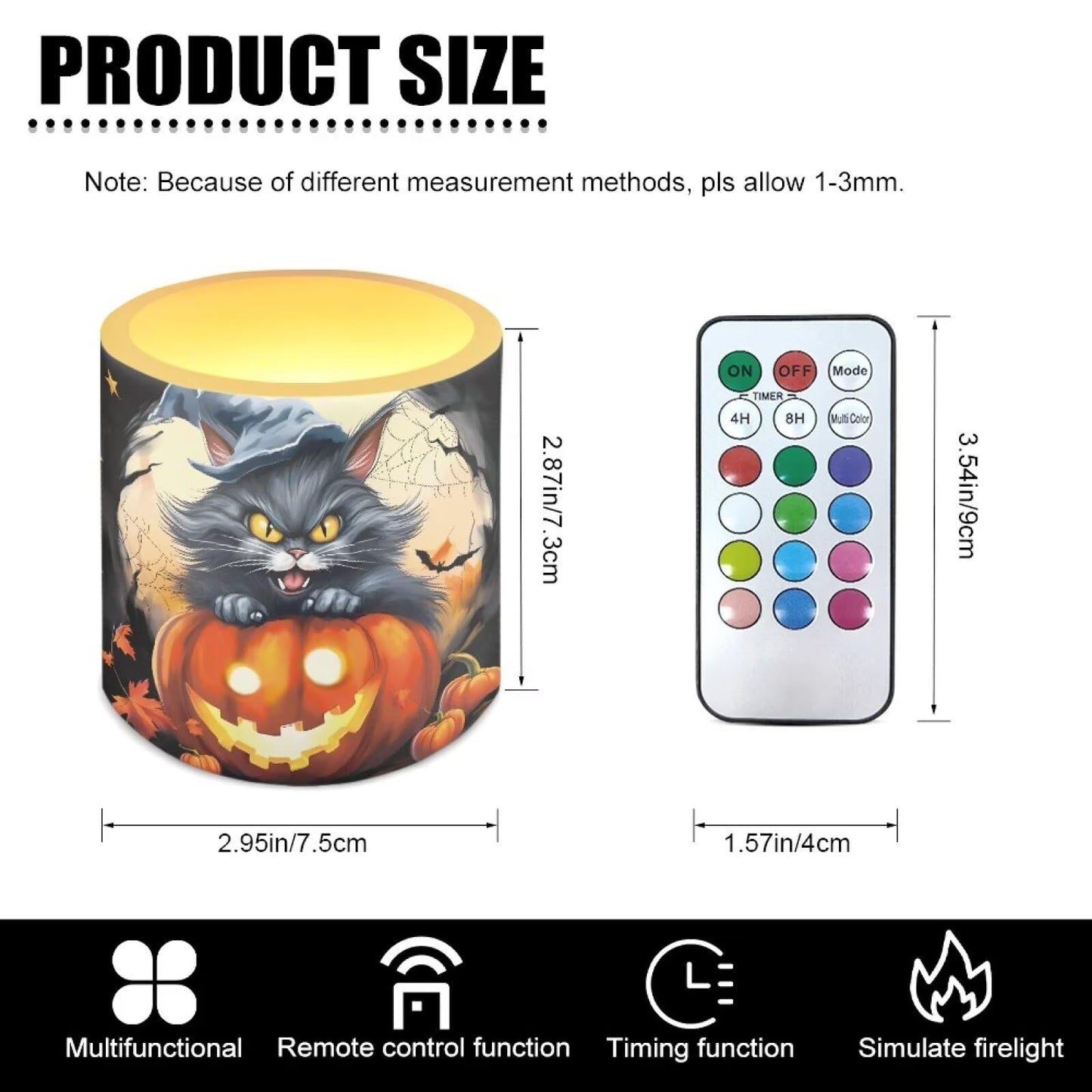 Merkmak Set of 4 Flameless Candles, Halloween Pumpkin Cat Battery Operated LED Candles with Timer Remote Control Tea Lights for Trick or Treat Party Home Decorations