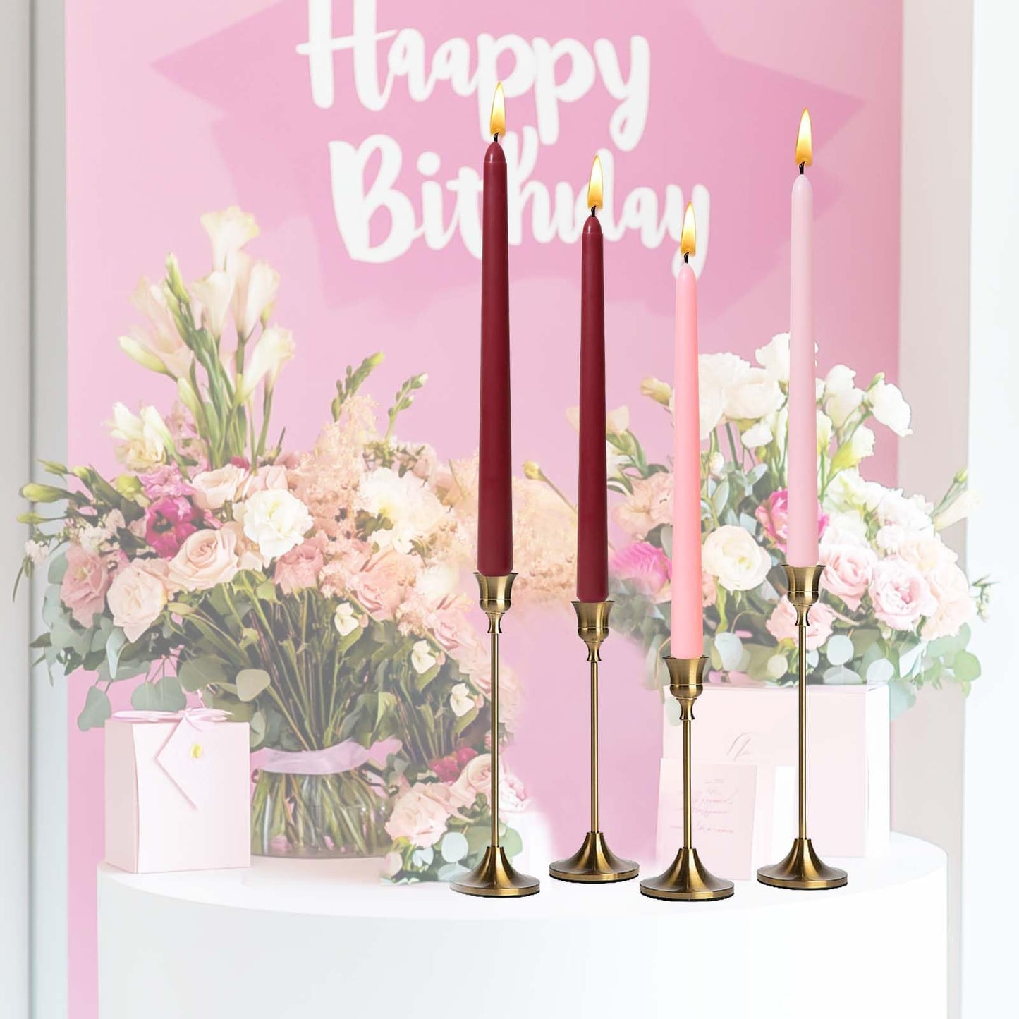10 inch Gradient Taper Candles,Set of 4 Tapered Candle, Tall Candlesticks,Conical Stick Candles,Smokeless,Home Dinner, Party, Wedding, Halloween, Christmas (Pink Series, 10inch)