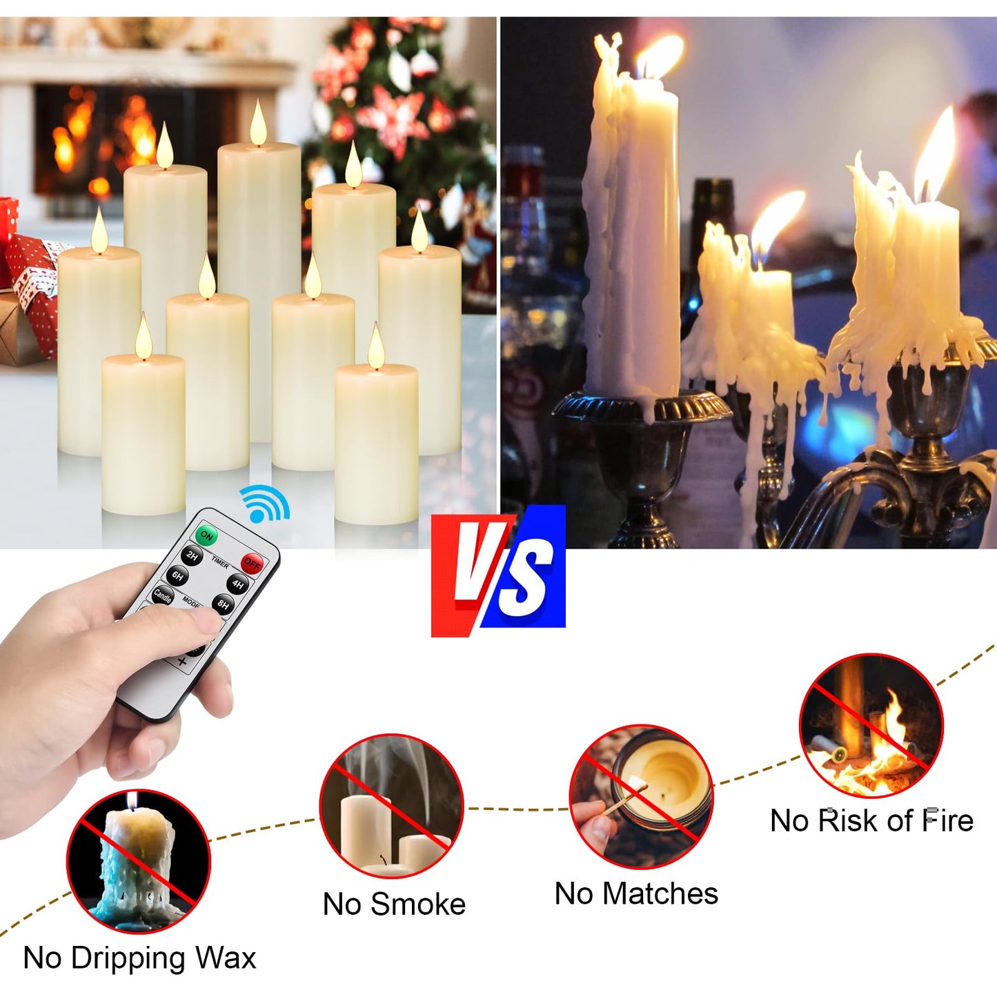 Hanzim Flameless Flickering Battery Operated Candles 9PACK Real Wax Pillar LED Candles with 10-Key Remote Control and 24 Hours Timer for Wedding, Party, Home Decoration (Ivory)