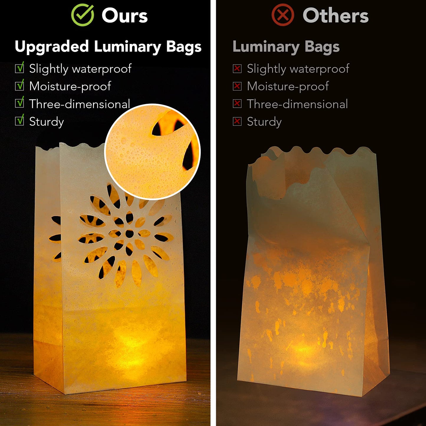 AceList 30PCS Luminary Bags with 30 PCS Flameless Candles Tea Lights for Wedding, Birthday, Party, Christmas Decorations(Sunflower)