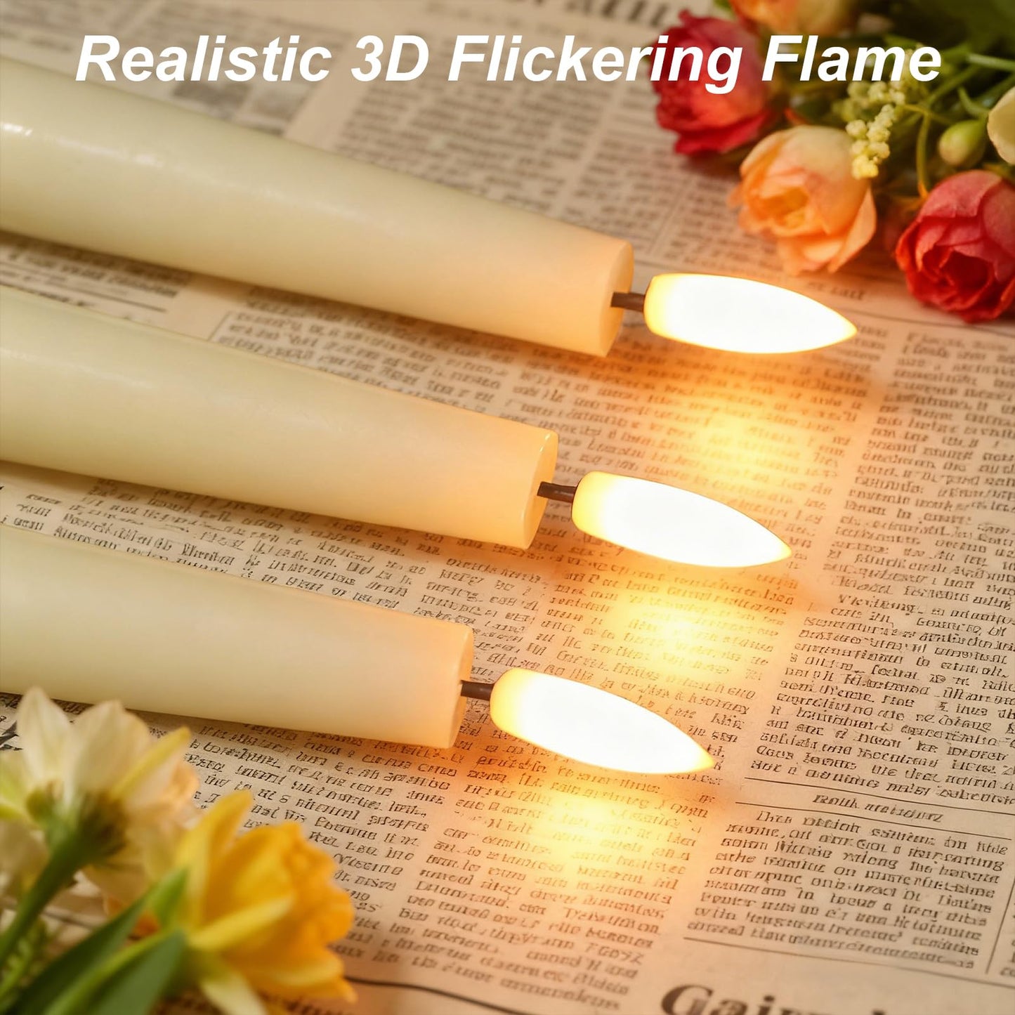 GenSwin Rechargeable Flameless Taper Candles, 3 Pack Ivory LED Taper Candles Battery Operated with Remote Timer, Real Wax Flameless Candlesticks for Christmas Holiday Home Decor