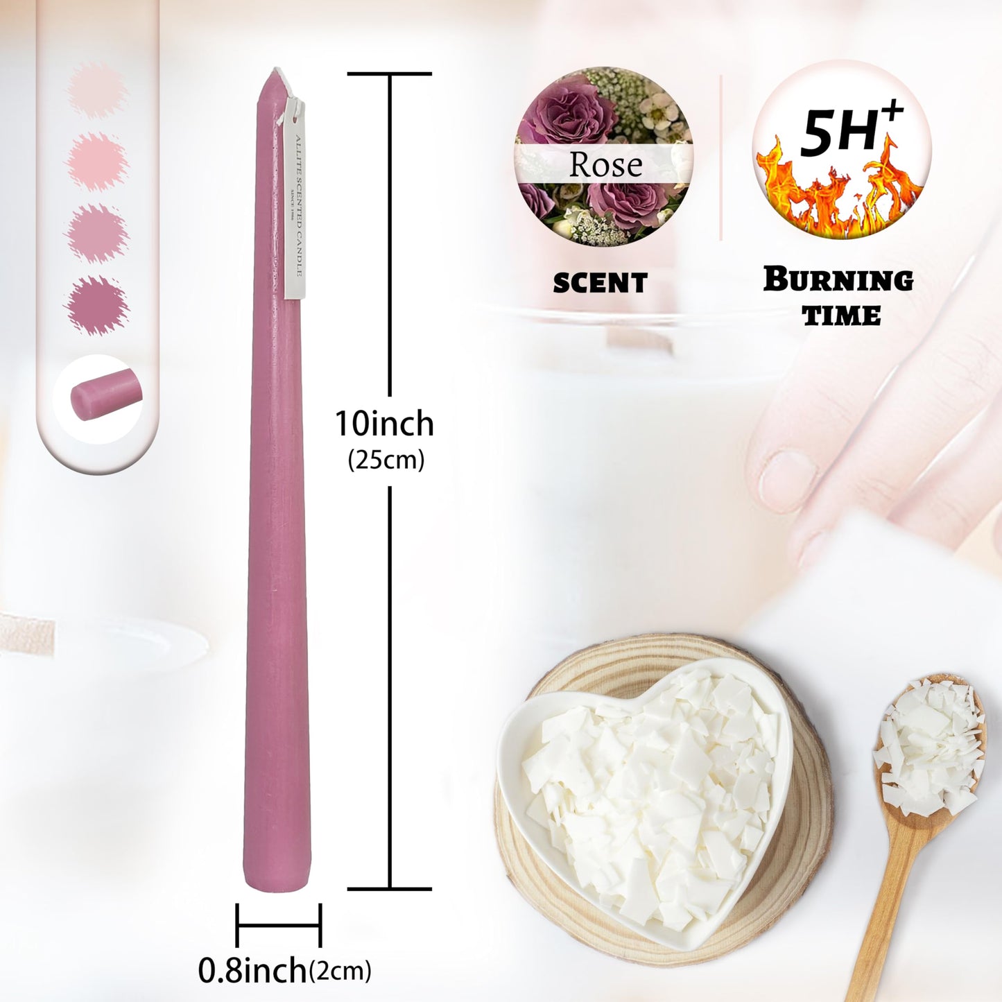 Dripless Handmade Gradient Pink Taper Candlesticks Rose Scented Long Lasting Smokeless Aromatherapy Candles 10 Inch Elegant Tall Candlesticks for Home Décor Wedding Gift