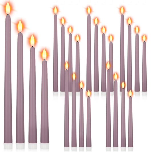 Rossesay 24 Pcs Flameless LED Taper Candles Battery Operated Candle 8.5", 9.65", 10.8", 12.8" Flameless Candlesticks Flickering for Christmas Church Wedding Indoor Decoration(Classic, Purple)