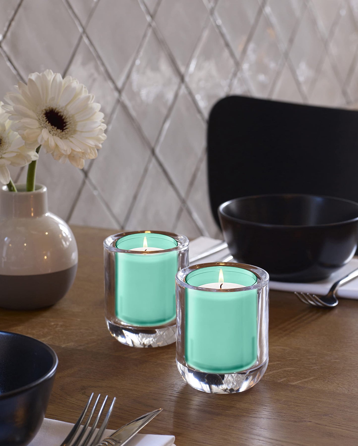 BOLSIUS 24 Hour Votive Candles - 20 Pack Wedding Candles in Green Unbreakable Plastic Cups - Premium European Quality - Unscented Smooth and Smokeless Relight Candles