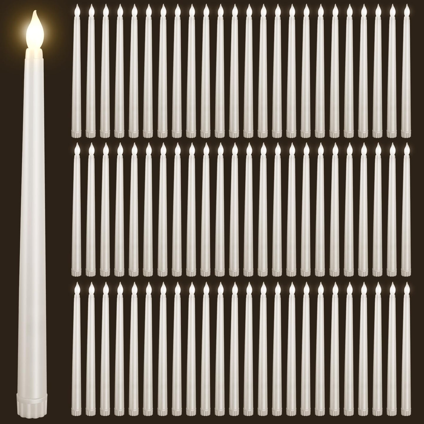 Bazayona 72pcs Flameless Flickering LED Taper Candles Bulk Battery Operated Candles for Christmas Halloween Birthday Wedding Party, (Ivory, 11 inch, 72pcs)