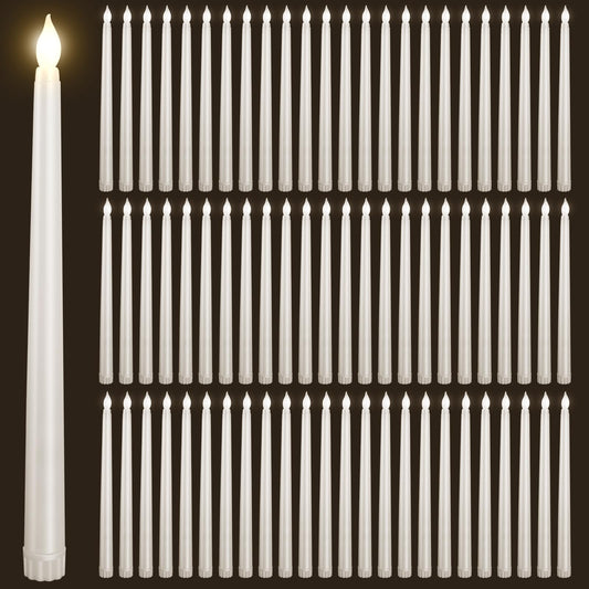 Bazayona 72pcs Flameless Flickering LED Taper Candles Bulk Battery Operated Candles for Christmas Halloween Birthday Wedding Party, (Ivory, 11 inch, 72pcs)